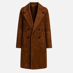Long Lambskin Suede Double-Breasted Coat - Luxury Brown Trench Overcoat- Women Stylish Outfit and Outwear