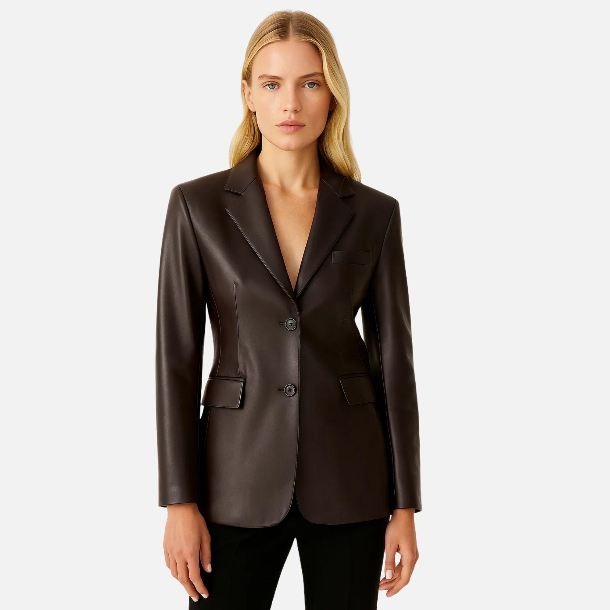 シープスキンレザーブレザー：レディースブラウンシック秋コート