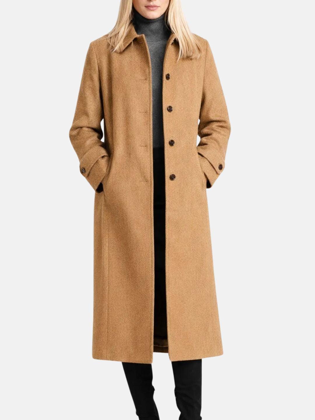 Women Camel Wool Long Coat – Classic Winter Blended Wool Coat for Women ...