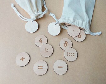 Wooden number discs 1-20 coin number Homeschool Math inperson learning