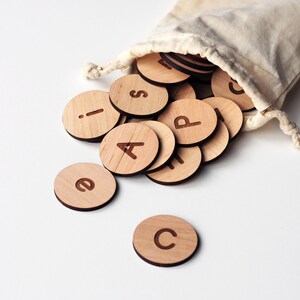 Wooden Alphabet Discs - Montessori learning - uppercase and lowercase letters - educational toy - wooden blocks with alphabet