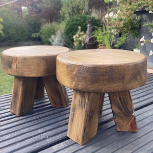 Plant pot stand mini. Rustic solid wood. Mini Milking Stool. 3 legged stool. Suitable for indoor or outdoor use. Available in various sizes