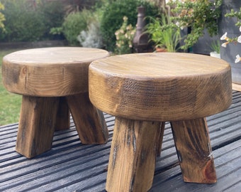 Plant pot stand mini. Rustic solid wood. Mini Milking Stool. 3 legged stool. Suitable for indoor or outdoor use. Available in various sizes