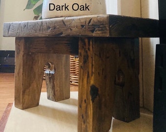 Handmade Chunky Barn Stool: Solid Wood Rustic Footstool