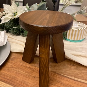 Handmade Rustic Wood Plant Stand, Slim 3-Legged Stool (18cm)
