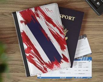 Lederen paspoorthouder met Thaise vlag, essentieel voor reizigers en expats, een must-have voor studeren in het buitenland, reislustig accessoire