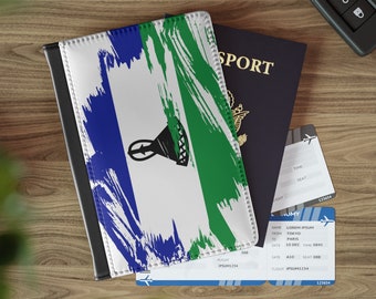 Lesotho vlag lederen paspoorthouder, essentieel voor reizigers en expats, studeren in het buitenland must-have, reislustaccessoire