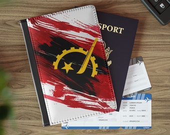 Leren paspoorthouder met Angola-vlag, essentieel voor reizigers en expats, een must-have voor studeren in het buitenland, reislustig accessoire