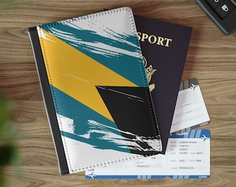Leren paspoorthouder met vlag van de Bahama's, essentieel voor reizigers en expats, een must-have voor studeren in het buitenland, reislustig accessoire