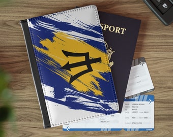 Barbados Flag Leather Passport Holder, traveler&#39;s and expats&#39; essential, study abroad must-have, wanderlust accessory