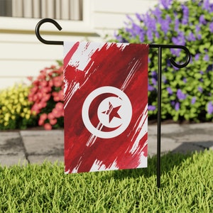 Drapeau de jardin Tunisie - Bannière de jardin et de maison | Taille - 12&quot; x 18&quot; | Impression de style country personnalisé recto-verso