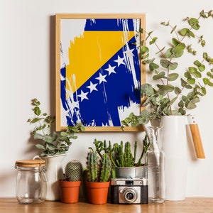 Bosnia and Herzegovina Flag Print | Bosnia and Herzegovina Poster | Bosnia and Herzegovina Wall art print | Unframed