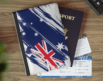 Leren paspoorthouder met Australische vlag, essentieel voor reizigers en expats, een must-have voor studeren in het buitenland, reislustig accessoire