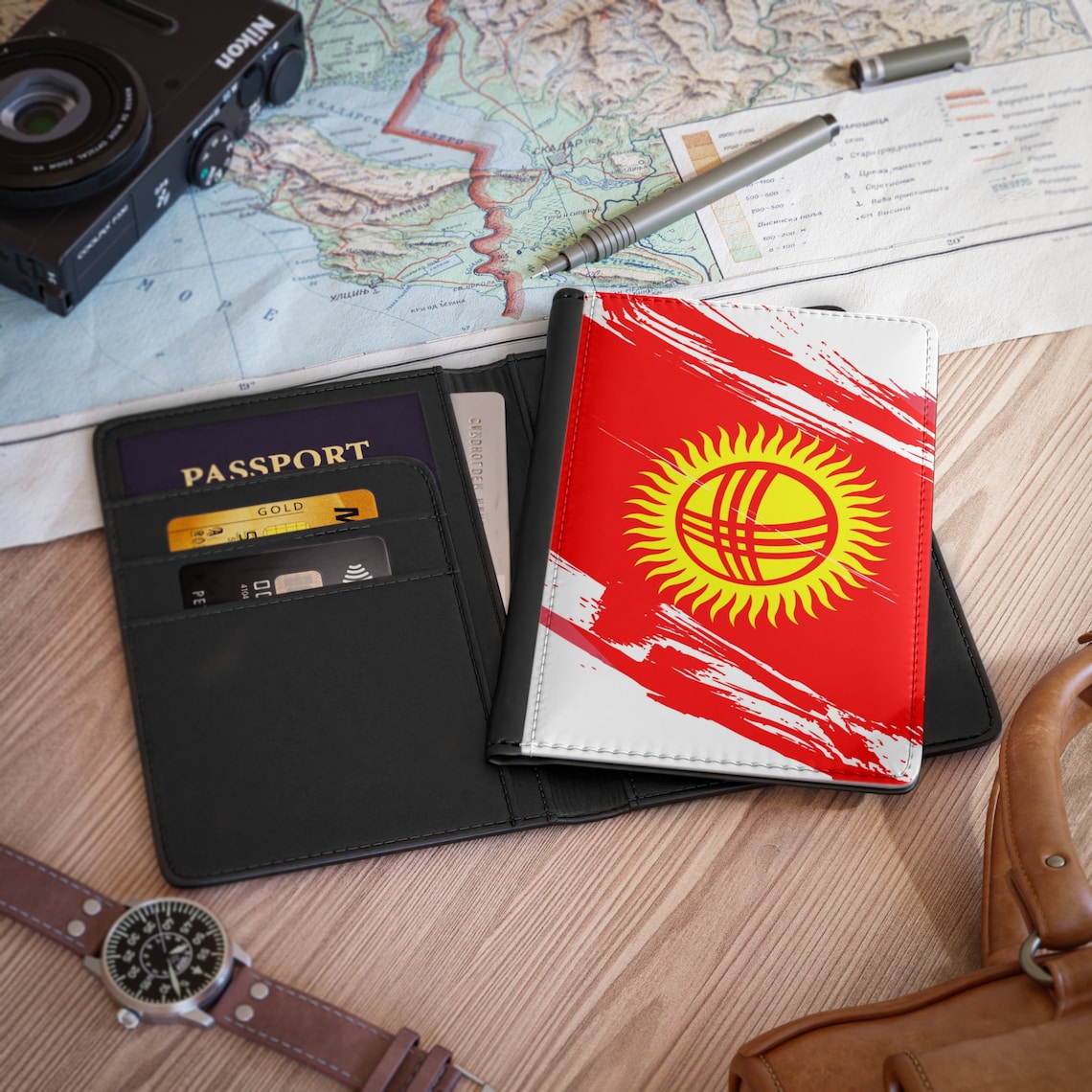 Kyrgyzstan Flag Passport Holder, Traveler's and Expats' Essential