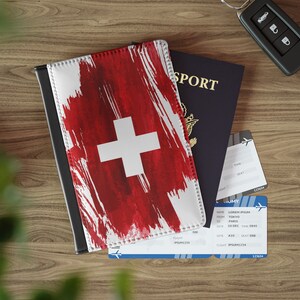 Switzerland Flag Leather Passport Holder, traveler&#39;s and expats&#39; essential, study abroad must-have, wanderlust accessory