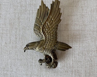 Vintage Brass Eagle Door Knocker Mount, Mid Century Plaque Wall Decor