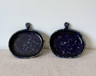 Set of 2 Vintage Bennington Potters "Blue Agate" Handled Bistro Plates (#1897)