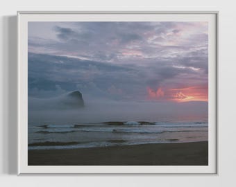 Photographie de paysage minimaliste, impression de la côte de l'Oregon, art de nuages, oeuvre d'art côtière, décoration murale PNW, photo du nord-ouest du Pacifique, estampes océan