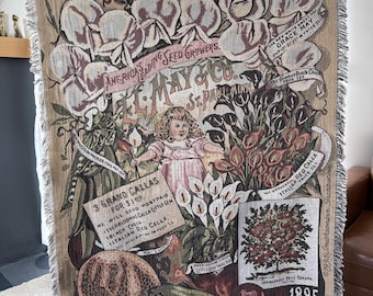 Vintage 1895 Seed Catalogue Woven Tapestry Throw Blanket- 46" x 64"