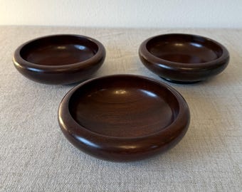 Vintage Dark Wood Bowls Set of 3 - Mid Century Modern Home Decor