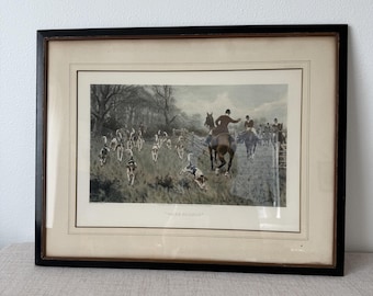Antique 1905 Gilbert S. Wright Fox Hunting Print "Ware Hounds" Ackermann Framed