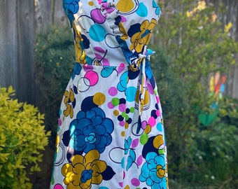 Vestido cruzado vintage con estampado floral de I.APPEL, 100 % algodón, años 60 y 70