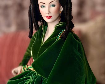Scarlett OHara Franklin Mint Jubilee Porcelain Doll Gone with the Wind Green Drape Dress