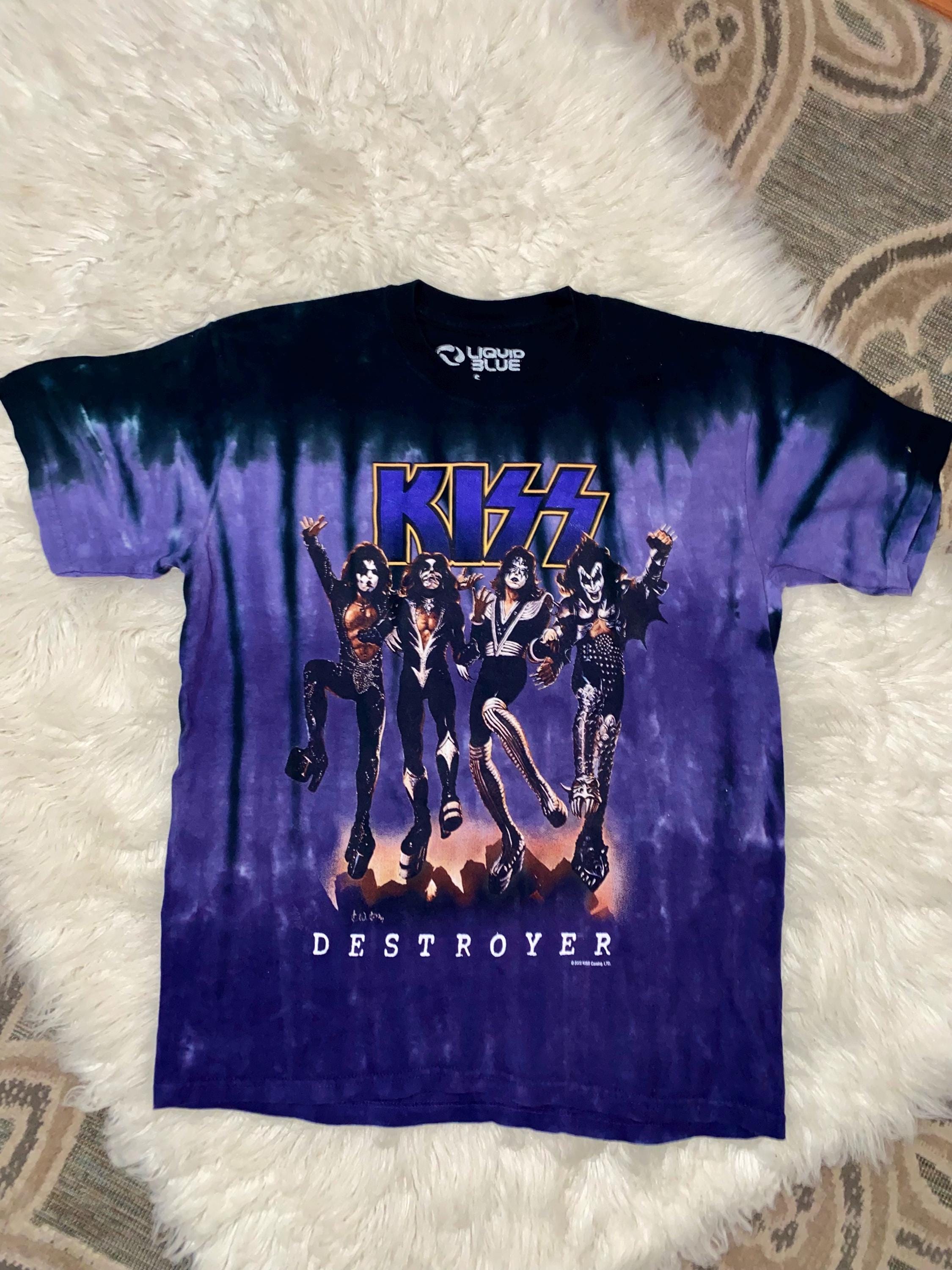 Vintage Liquid Blue Tie Dye KISS Rock Band Shirt Tee T-shirt