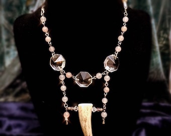 Peach Aventurine Crystal & Antler Bone Necklace Warrior Goddess Gear