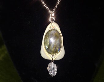Labradorite River Stone Quartz Long Necklace Silver