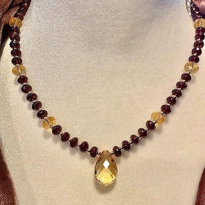 14KT Garnet Citrine Bead Necklace Estate Vintage