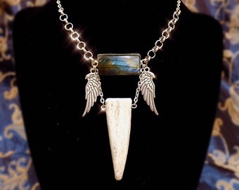 Labradorite, Antler Tip Necklace