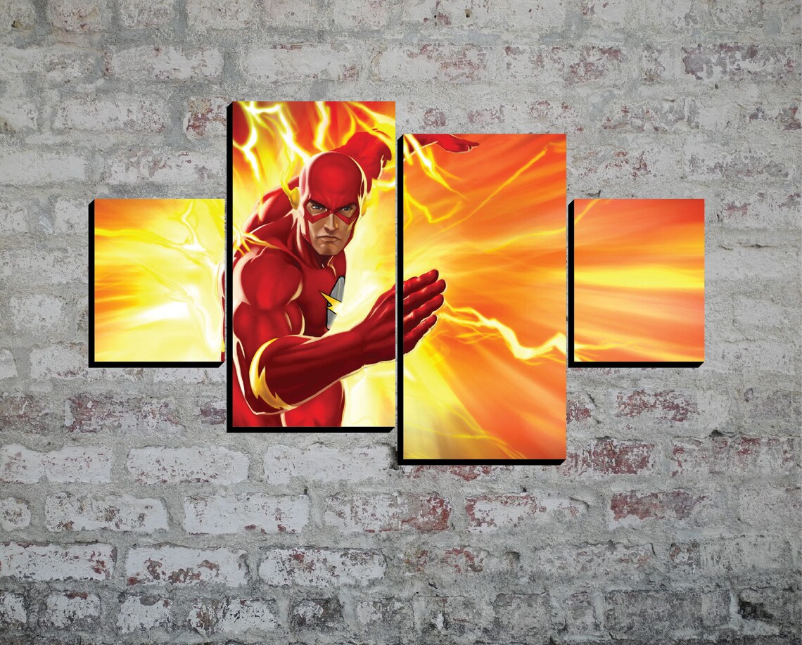 4 Panels The Flash Canvas Art Dc The Flash Poster Piece Home Etsy