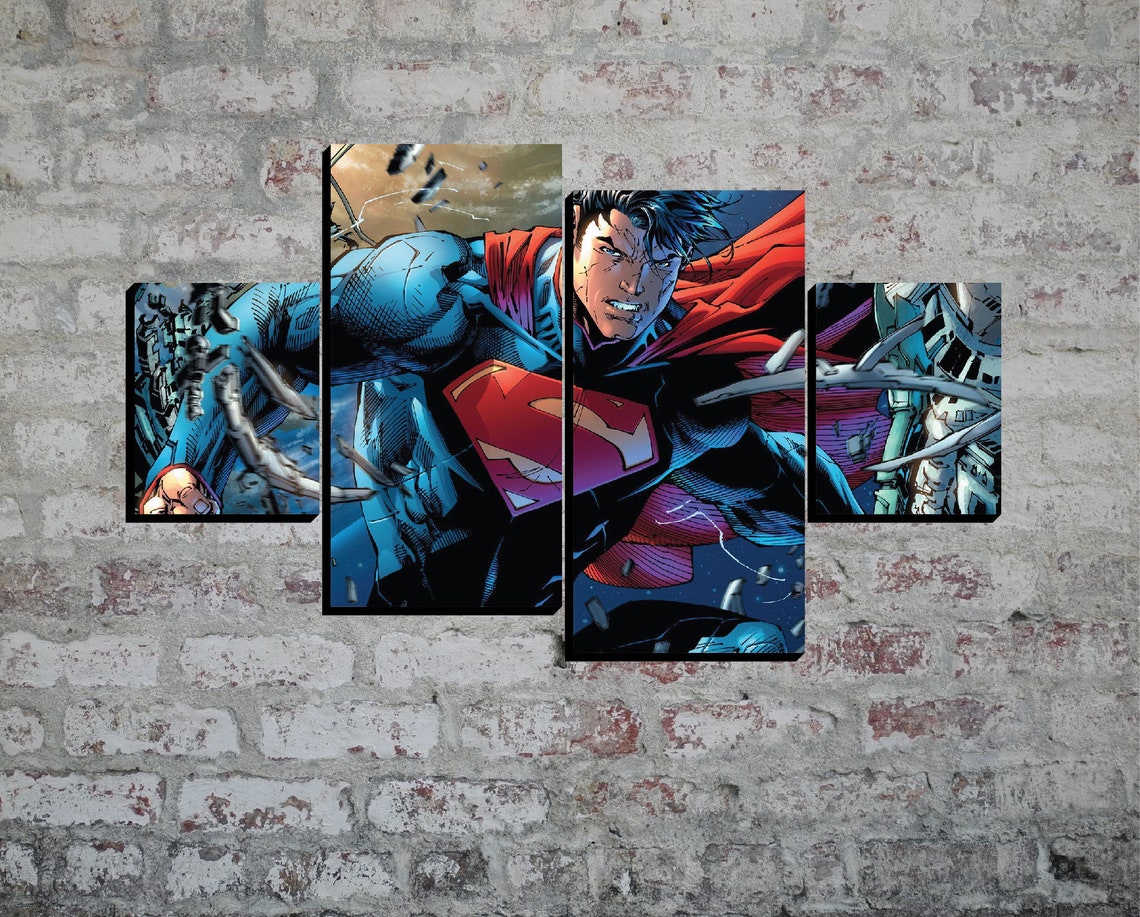 4 Panels Superman Canvas Art Batman Comics Dc Comics Dc Etsy