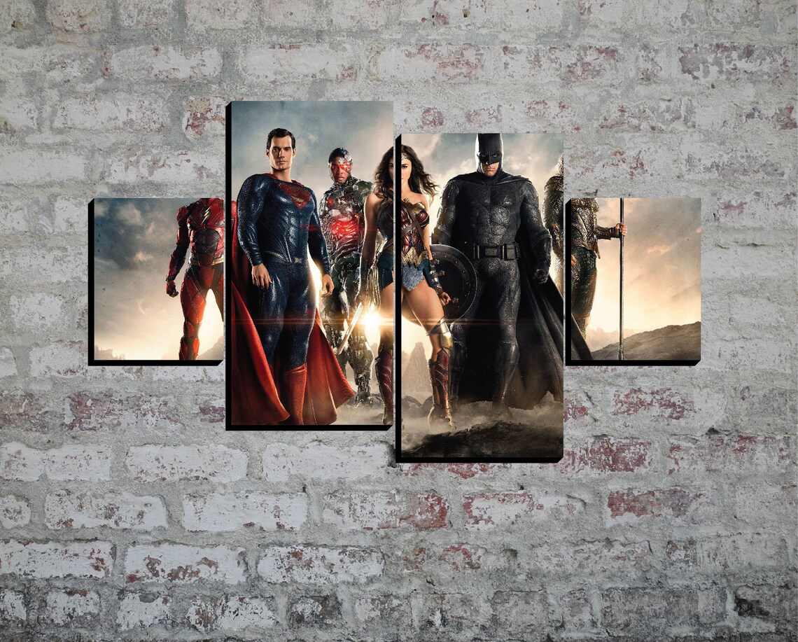 4 Panels Justice League Canvas Wall Art Multi Poster Piece Etsy