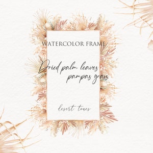 O deserto tonifica o quadro aquarela do oásis moderno. Clipart tropical com folhas tropicais secas, grama dos pampas, flor da selva. Convite de casamento Boho
