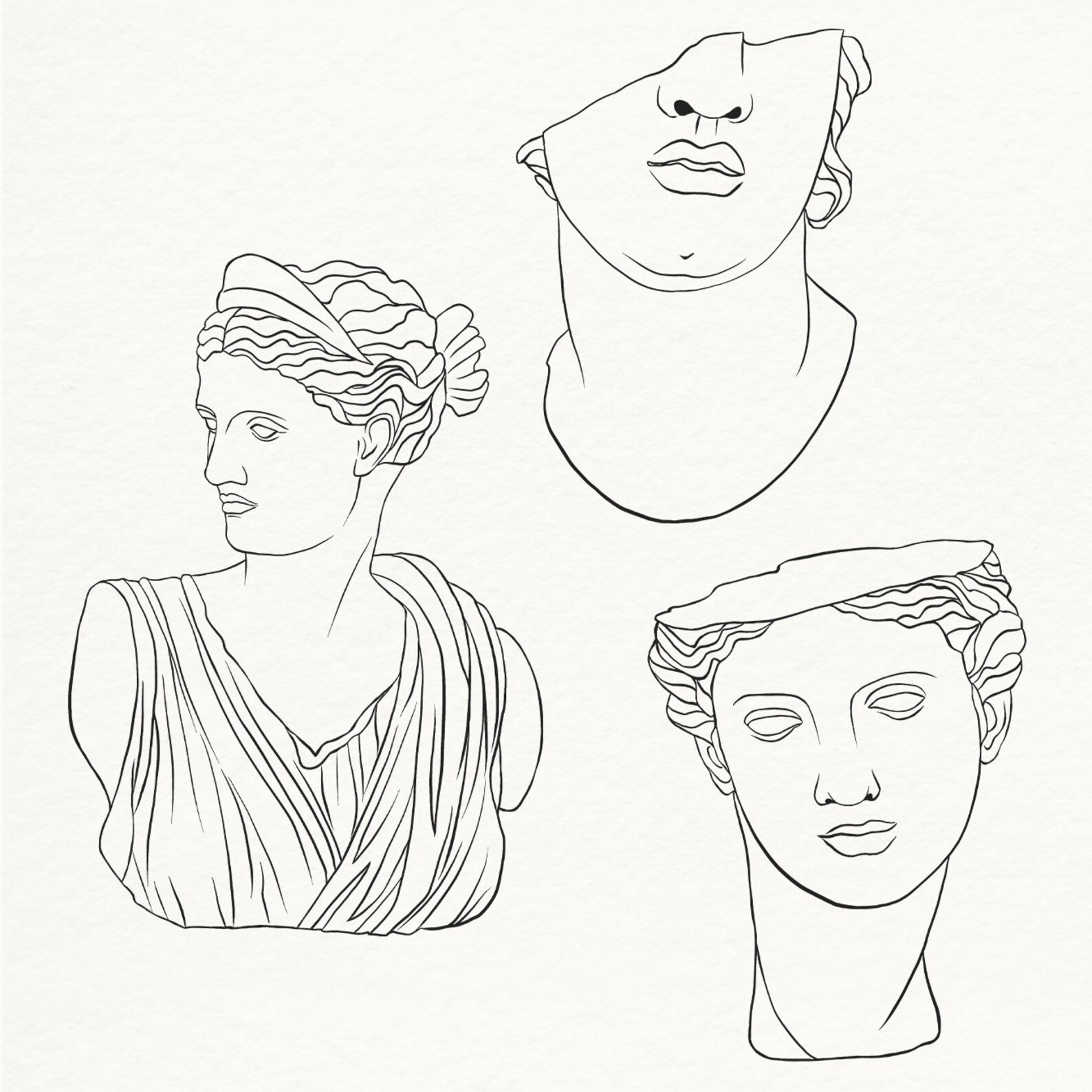 Ancient Greek Line Art Clipart. 6 Gods and Goddess Scultures Minimalist
