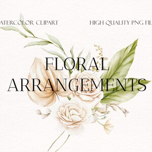 Boho Grün & Beige Blumenarrangements. Moderne Aquarell Cliparts. 11 Sträuße mit getrockneten tropischen Blättern, Pampasgras, Orchideen, Rosen