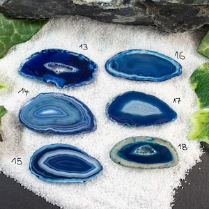 blue "Blue Seahorse" Achat Scheibe beidseitig poliert & aus Brasilien blau Achatscheibe Tischkarten Hochzeit Matrix Crystal Andara
