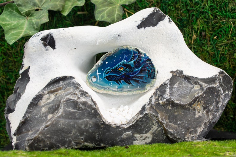 Agate Pendant Dragon with Stars in the Night Eight Disc Dragon Stars Sky Blue Blue Matrix Crystal Andara