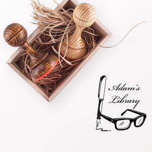 Glasses and Pen Ex Libris Stamp - Book Library Stamp - Bookplate Stamp - Calligraphy Seal - Bookworm Gift - Booklover Gift - Custom Gift Set