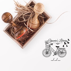Bicycle ExLibris Stamp - Book Library Stamp - Bookplate Stamp Gift - Stempel - Custom Gift Stamp - Ink Stamp - Wooden Book Stamp