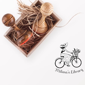 Cycling Girl ExLibris Stamp - Book Library Stamp - Bookplate Stamp Gift - Stempel - Custom Gift Stamp - Ink Stamp - Wooden Book Stamp