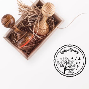 Brid&#39;s Tree ExLibris Stamp - Book Library Stamp - Bookplate Stamp Gift - Library Stamp  - Bookworm Gift - Booklover Gift - Custom Gift Set