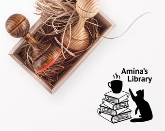 Katze mit Bücher ExLibris-Stempel - Buch-Bibliothek-Stempel - Exlibris Stempel Geschenk - Bibliothek Stempel - Bücherwurm Geschenk - Bücherfreund - Tinte Stempel