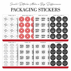 Handgefertigter Verpackungsaufkleber-Set, Made with Love-Aufkleber, Dankesaufkleber, je 12 Aufkleber, perfekt für Verpackungen, Basteln, Geschenke