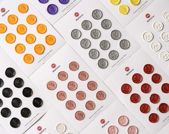 Set of 12 Self-Adhesive Wax Seals - 10 Designs 19 Colors - Perfect for Invitations & Crafts