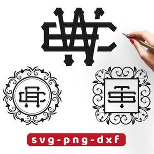 Monograma de 2 letras SVG, Monograma A-Z, Monograma vintage, Carta SVG, Monograma de boda SVG, Archivo imprimible, Descarga instantánea, Alfabeto monograma