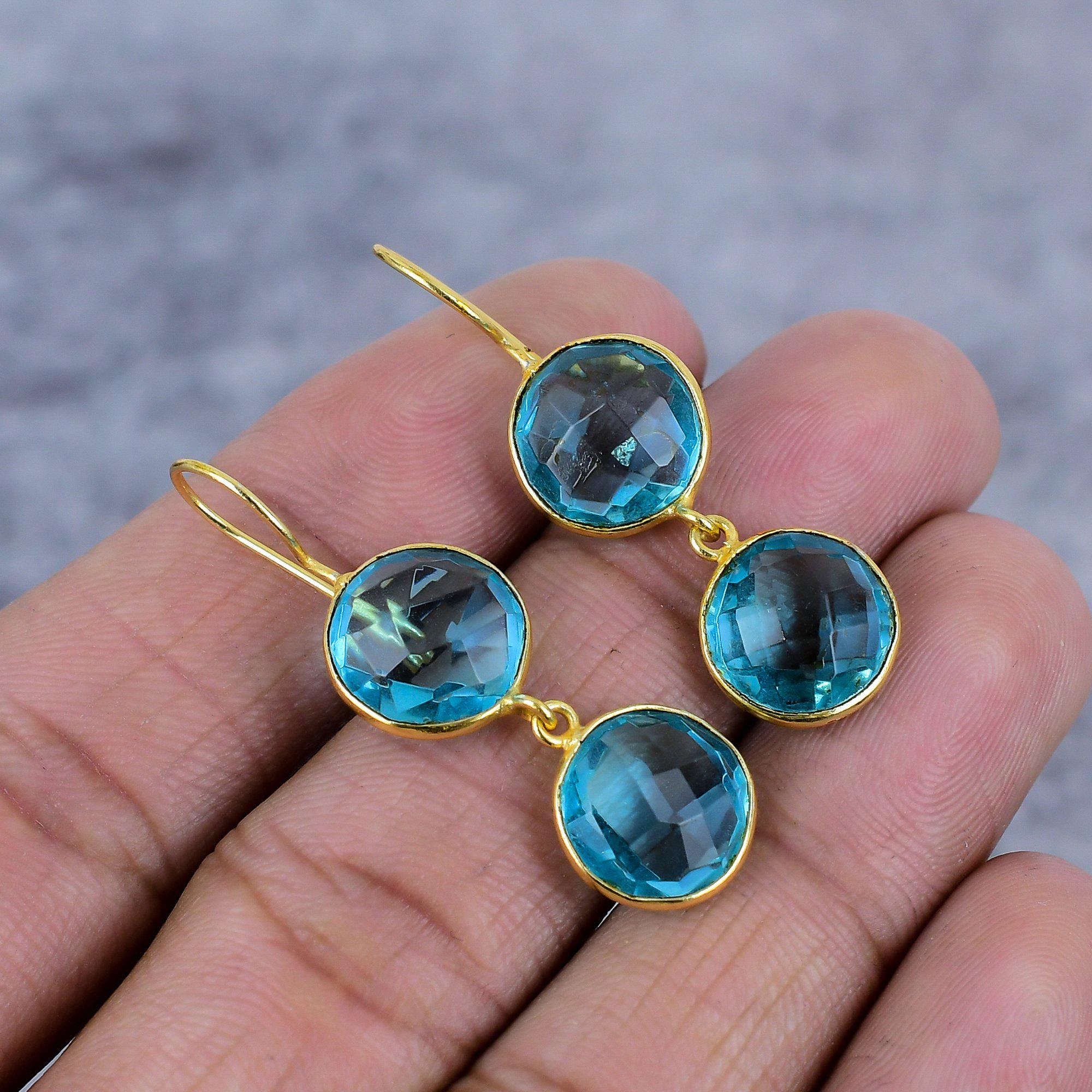 Vintage Naturel Émeraude Jade Calcédoine Femme Boucles d'oreilles 925