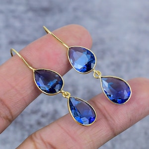 Tanzanite Earrings, December Birthstone Earrings, 925 Sterling Silver Jewelry, Drop Dangle Earrings, Wire Earring, Huggie Earring Tanzanite